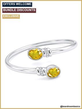 14K White Gold Plated Birthstone Cuff Bangle Bracelet for Women